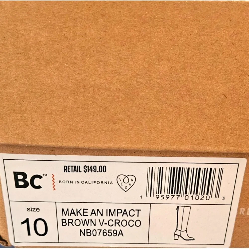 BC Footwear Make An Impact Vegan Croc-Embossed Stacked Heel Knee-High Boots 10M